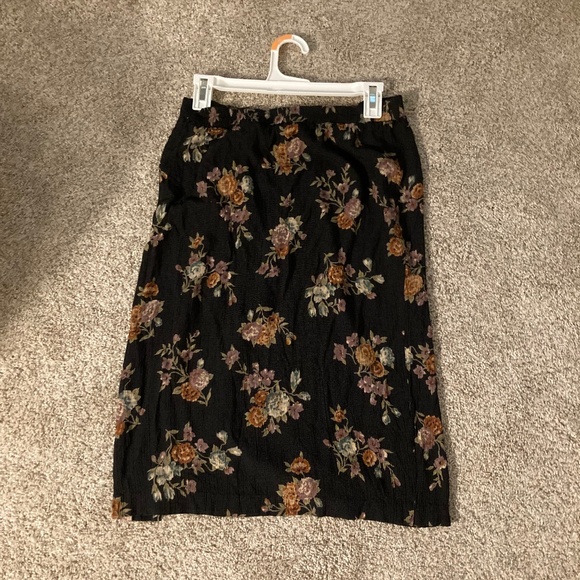 Vintage floral stretch elastic waist midi skirt - Picture 2 of 4